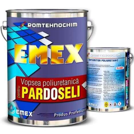 Pachet Vopsea Poliuretanica Pardoseala ?Emex? - Crem - Bid. 4 Kg + Intaritor - Bid. 0.8 Kg